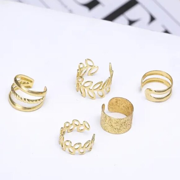 Ear Bands Cuffs 5pc set Clips Rings Gold Adjustable Beach Boho Vacation Boho NEW - Picture 3 of 4